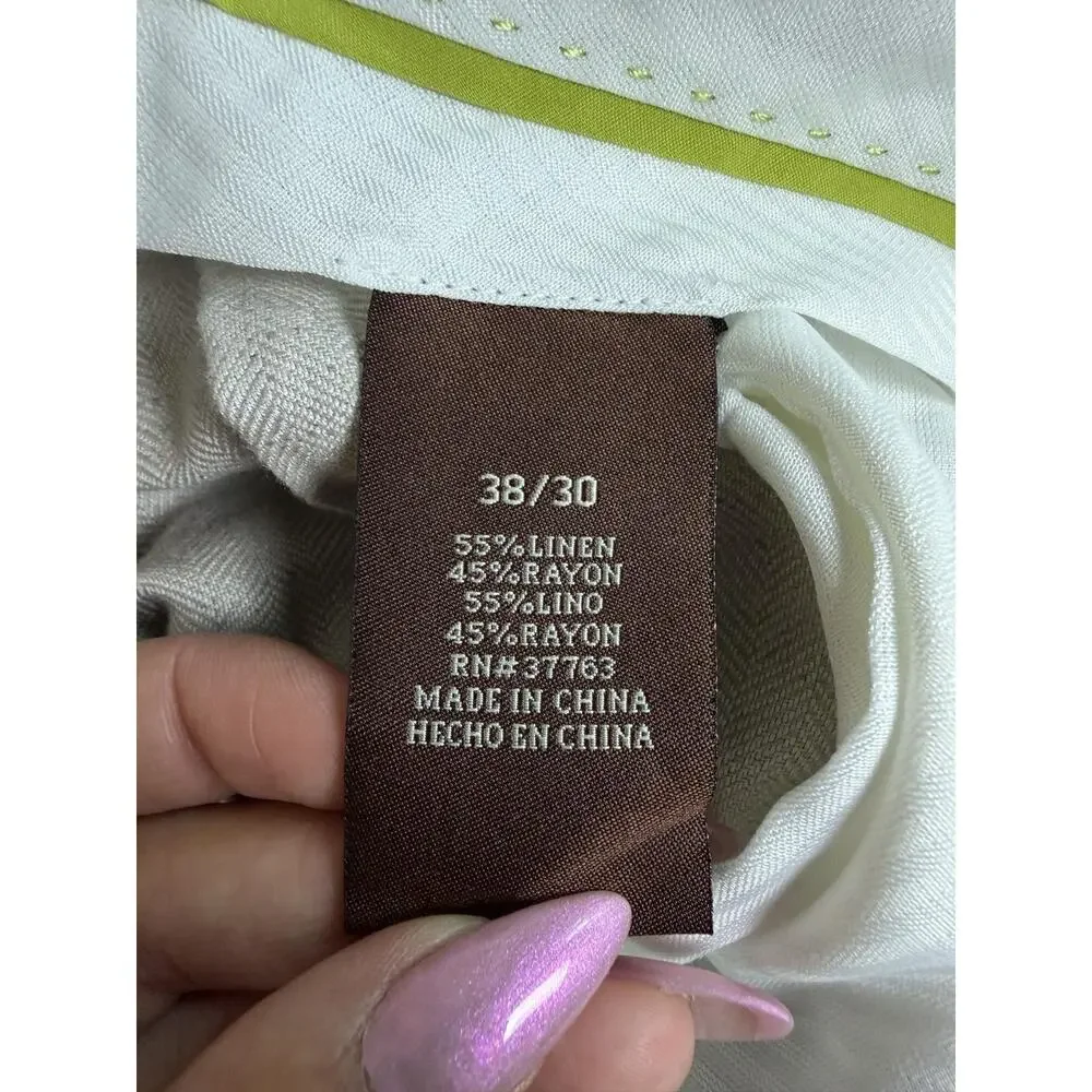 Cubavera Pants Mens 38x30 Beige Linen Rayon Pleated Classic Fit Pockets